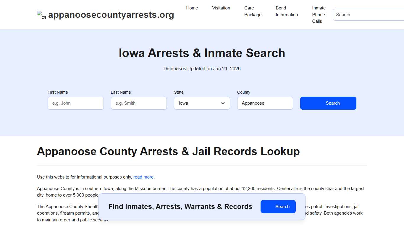 Appanoose County, IA Arrests, Warrants, Police Records Search